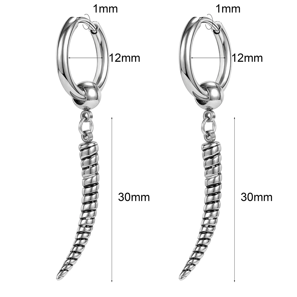 AOEDEJ 18G 1 Paar Punk-Schädel-Creolen-Ohrringe, Schmuck, Vintage, lange Schlangen-Ohrstecker, Edelstahl, Gothic-Schlangen-Ohr-Anhänger für Herren