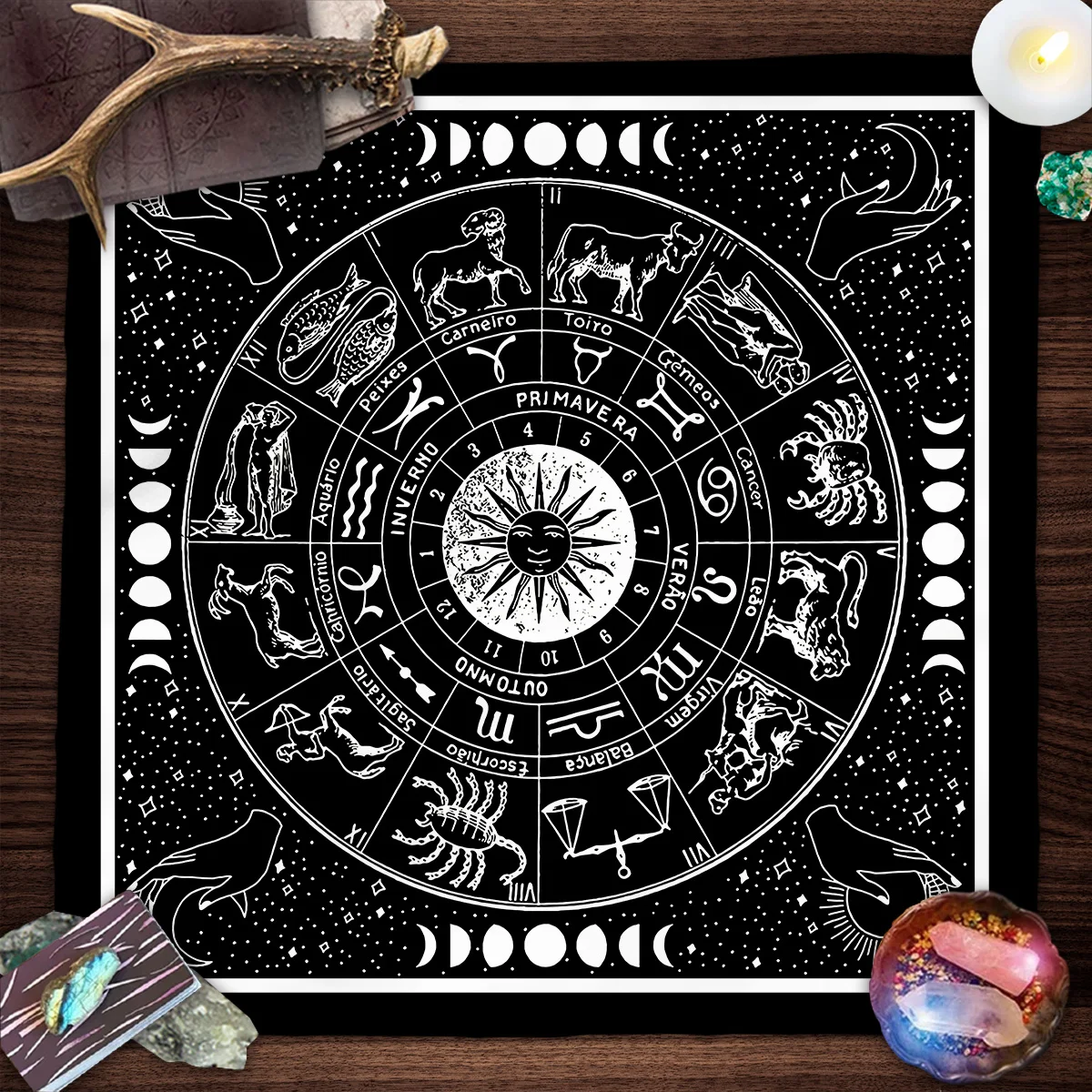 

Tarot Card Tablecloth Altar Cloth Wheel Of The Zodiac Astrology Chart Sun Moon Witchcraft Oracle Cards Pads Home Room Decor