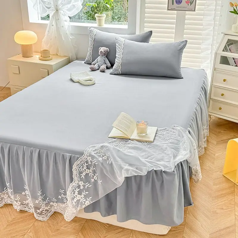 Couvre-matelas en dentelle à volants blancs romantiques, couvre-lit pour filles, taie d'oreiller multiple TANNO