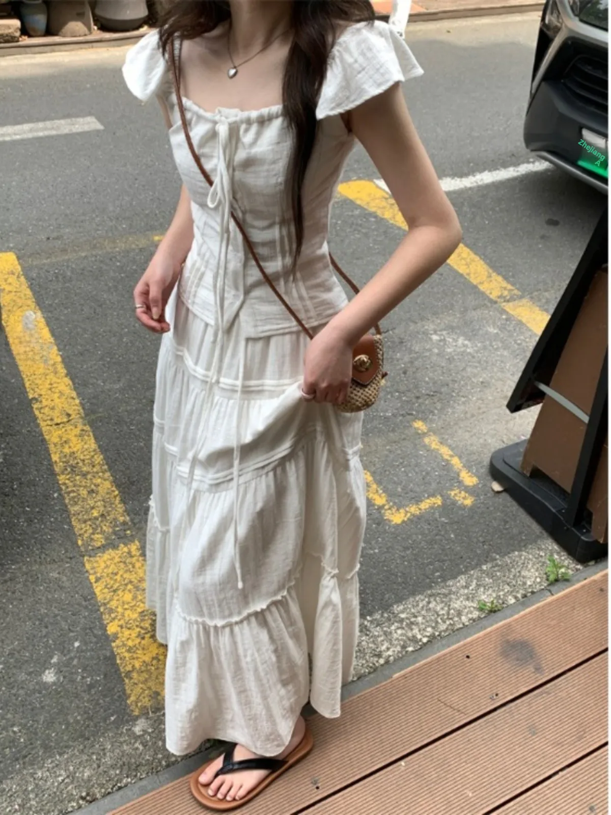 

Faionable Sweet Pure Desire Summer 2025 Women's Outfit Set with Fce Sves Square Collar Top High Waist Skirt