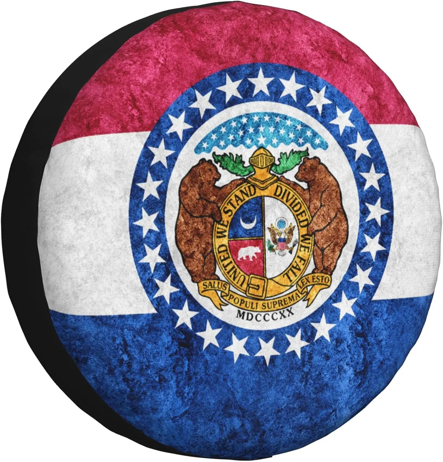Vintage Metallic Missouri Flag Spare Tire Cover Weatherproof Sun Protection Wheel Tire Cover Universal Fit Trailers RV SUV Truck