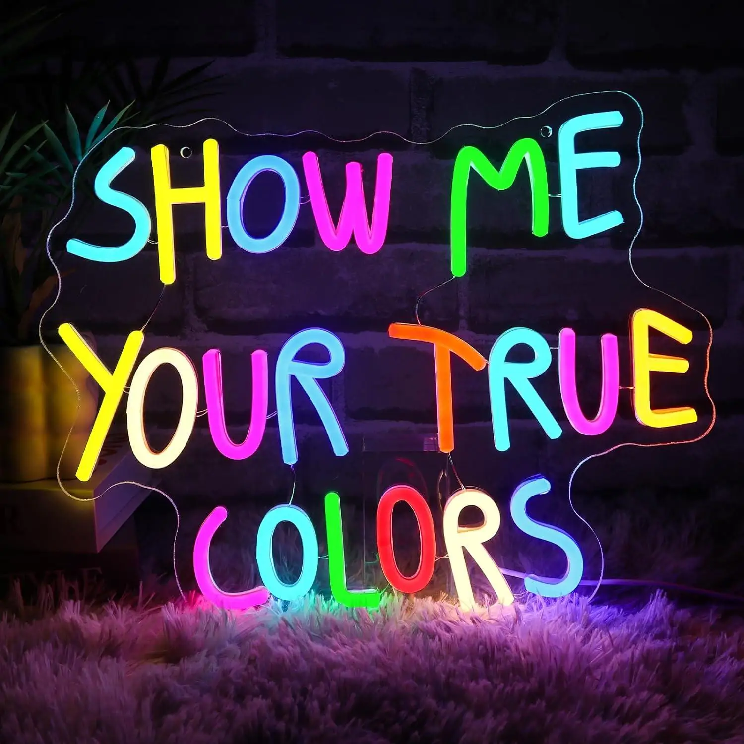 Colorful Themed Neon Sign USB Dimmable LED Light with Show Me Your True Colors Design for Bedroom Classroom Backdrop Wall Decor