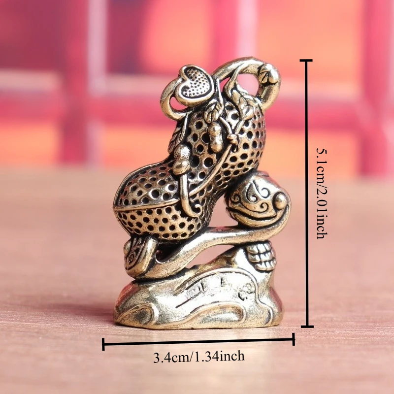 Brass Peanut & Ruyi Figurine Retro Mini Metal Statue Desktop Ornament Tea Pet Collectible Craft