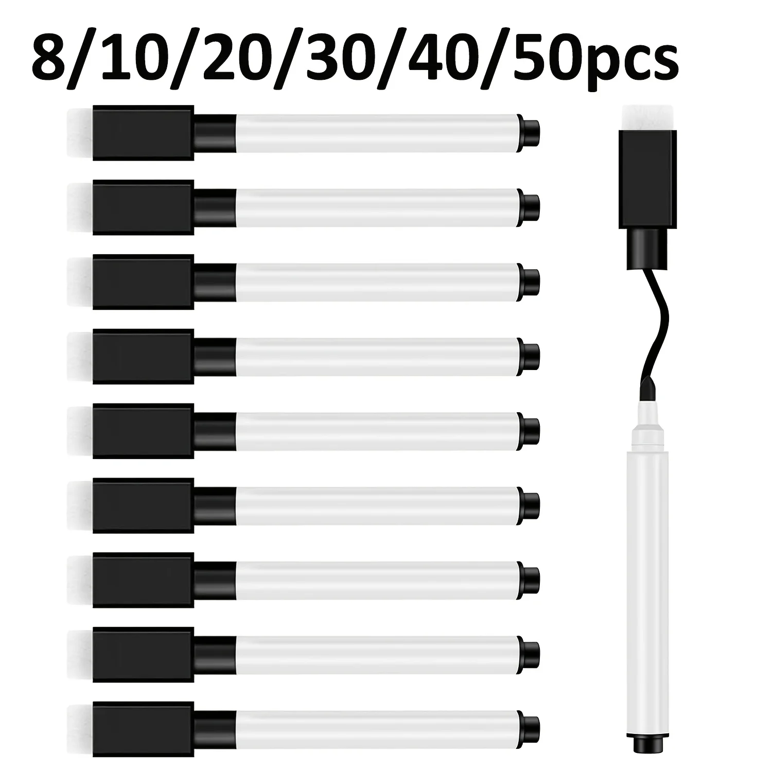8-50Pcs Fine Tip Magnetic Whiteboard Markers with Eraser Cap, Non-Toxic Quick-Dry Dry Erase Pens, Whiteboard Accessorie, Teacher