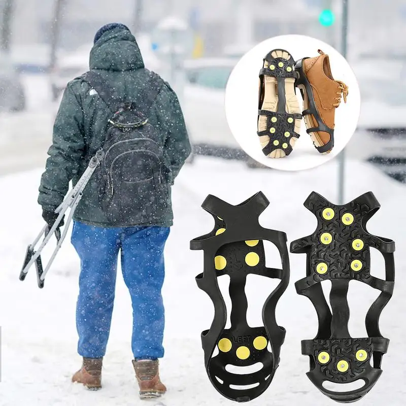 9 Studs Snow Ice Claw Anti-Skid Snow Ice Thermo Plastic Elastomer Climbing Shoes Spikes Grips Cleats Over Shoes Covers Crampons