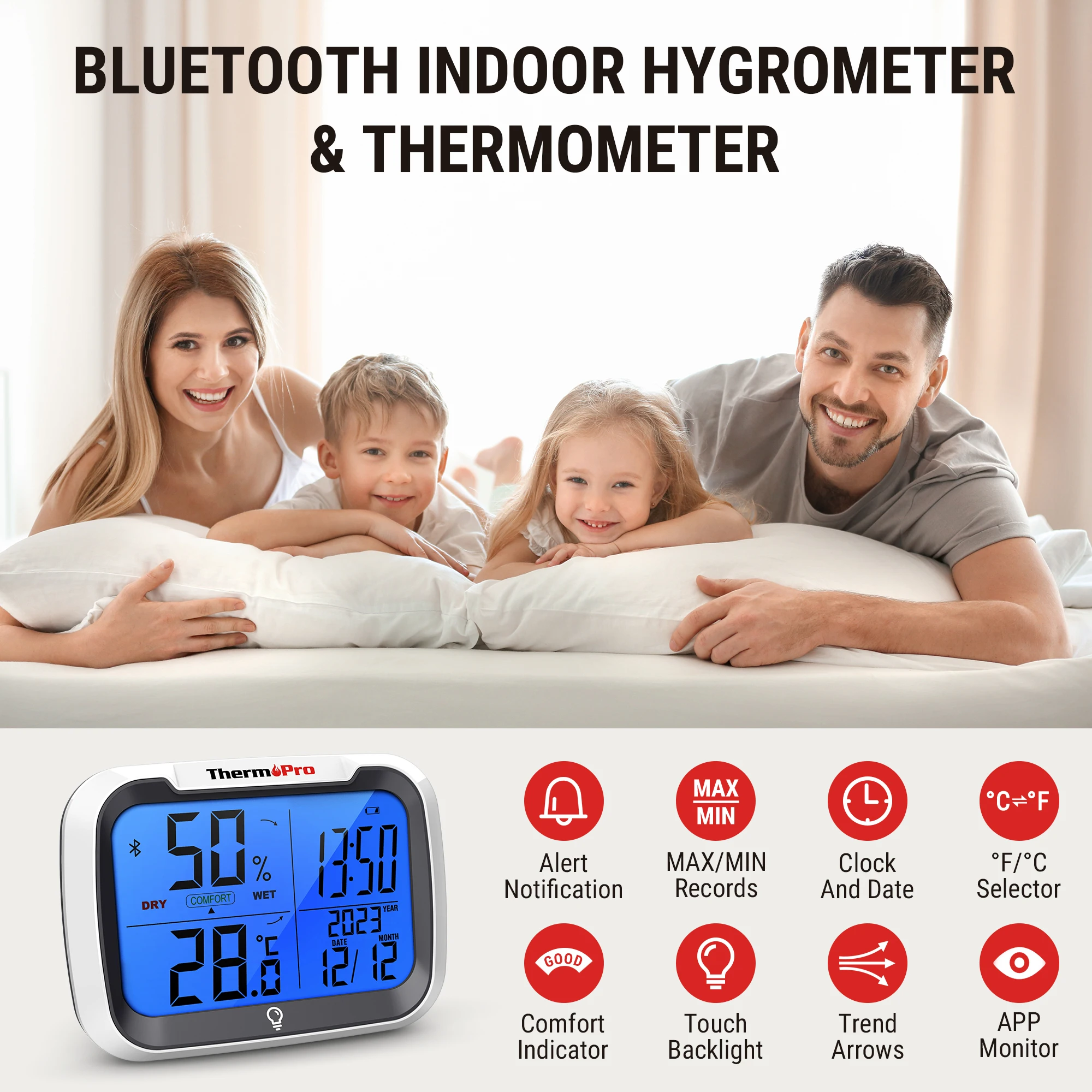 ThermoPro TP393B Backlight 80M Wireless Bluetooth Household Digital Thermometer Hygrometer APP Monitor Weather Station