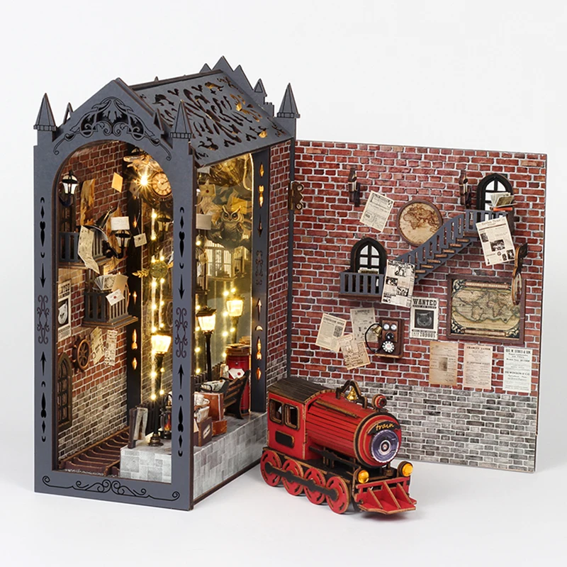 

DIY Book Nook Kit Wooden Miniature Doll House 3D Puzzle Assembly Building Model Bookshelf With LED Lights For Christmas Gifts