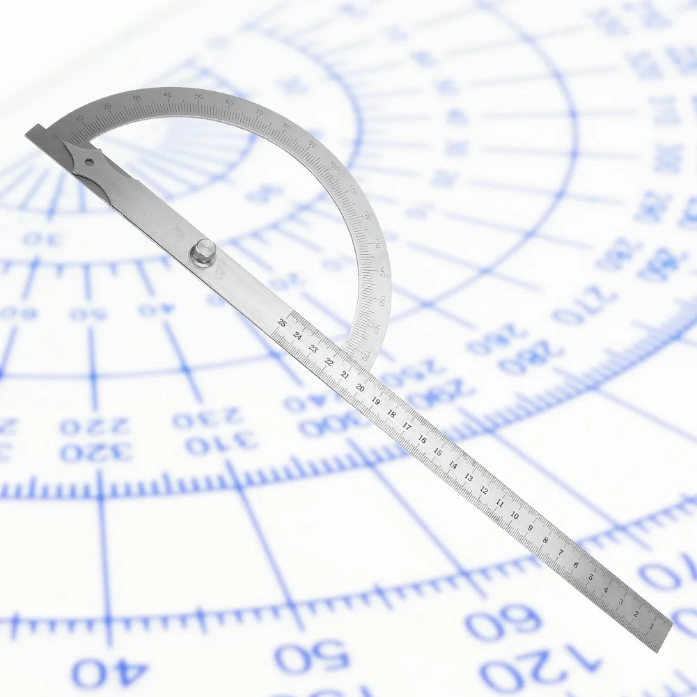 Angle Meter Steel Protractor 200*300mm Stainless Steel Angle Finder 0-180 Degree Protractor Rotary Angle Gage Protractor Ruler