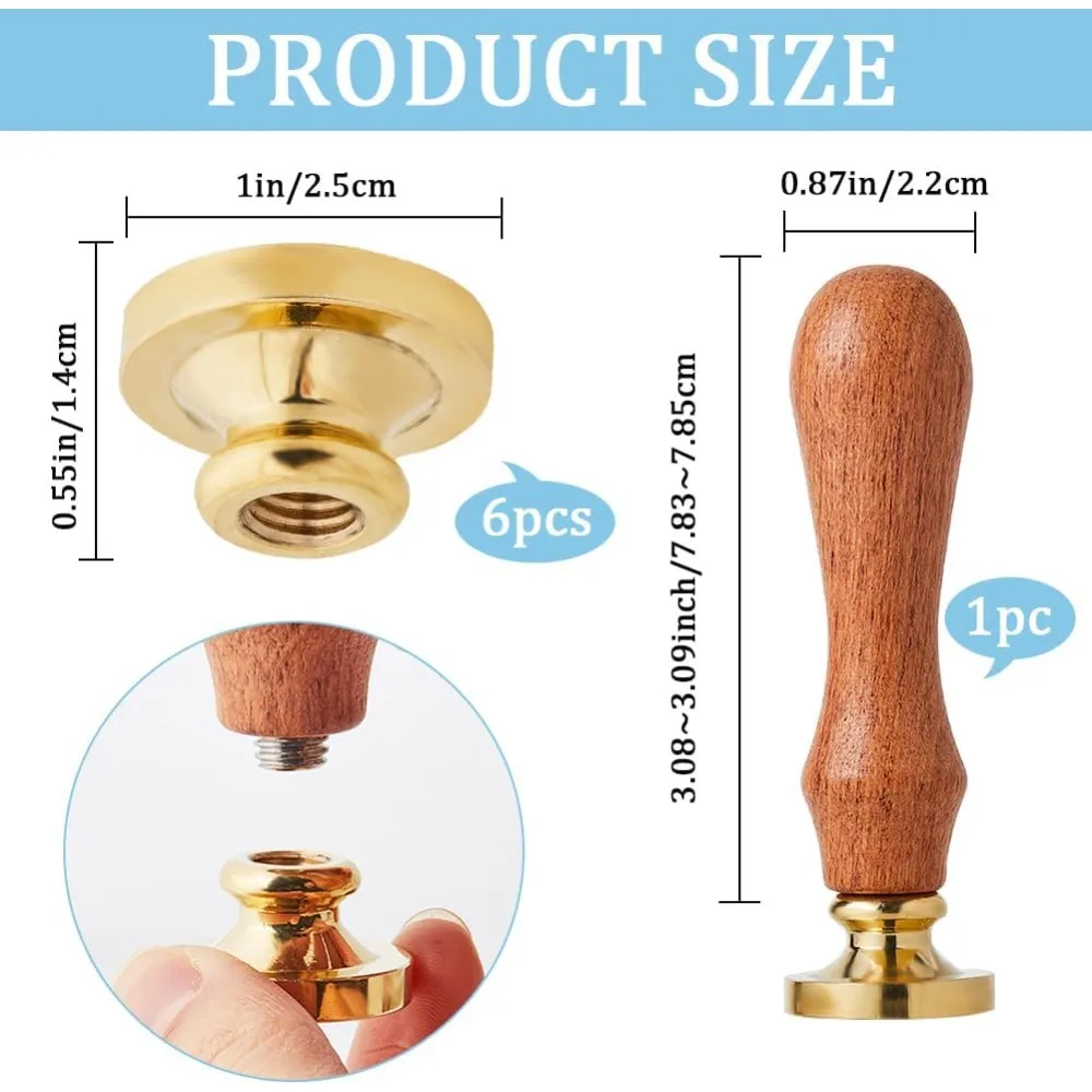 7 Styles Wedding Seal Stamp Set 25mm Blessing Words Sealing Brass Head + 1Pc Wooden Handle Kit Thank You Happy Birthday