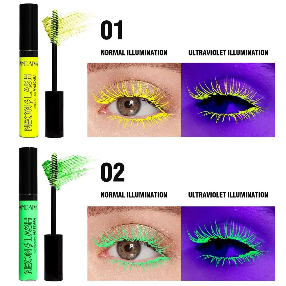 6 kleuren UV-lichtgekleurde mascara Ultrafijne wimperverlenging Fluorescentie-mascara Snel droog Niet-vlekkend Kleurrijke neonwimpers