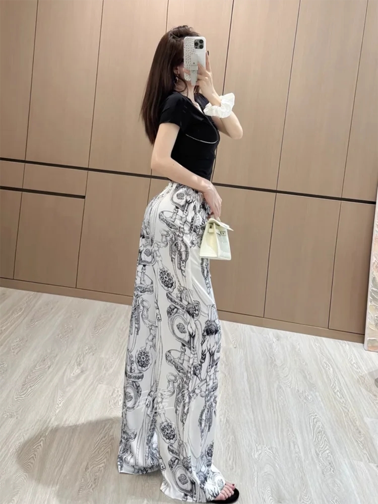 Damskie spodnie z szerokimi nogawkami, z wysokim stanem, o prostym kroju, do ziemi, wyszczuplające, w stylu koreańskim, codzienne.