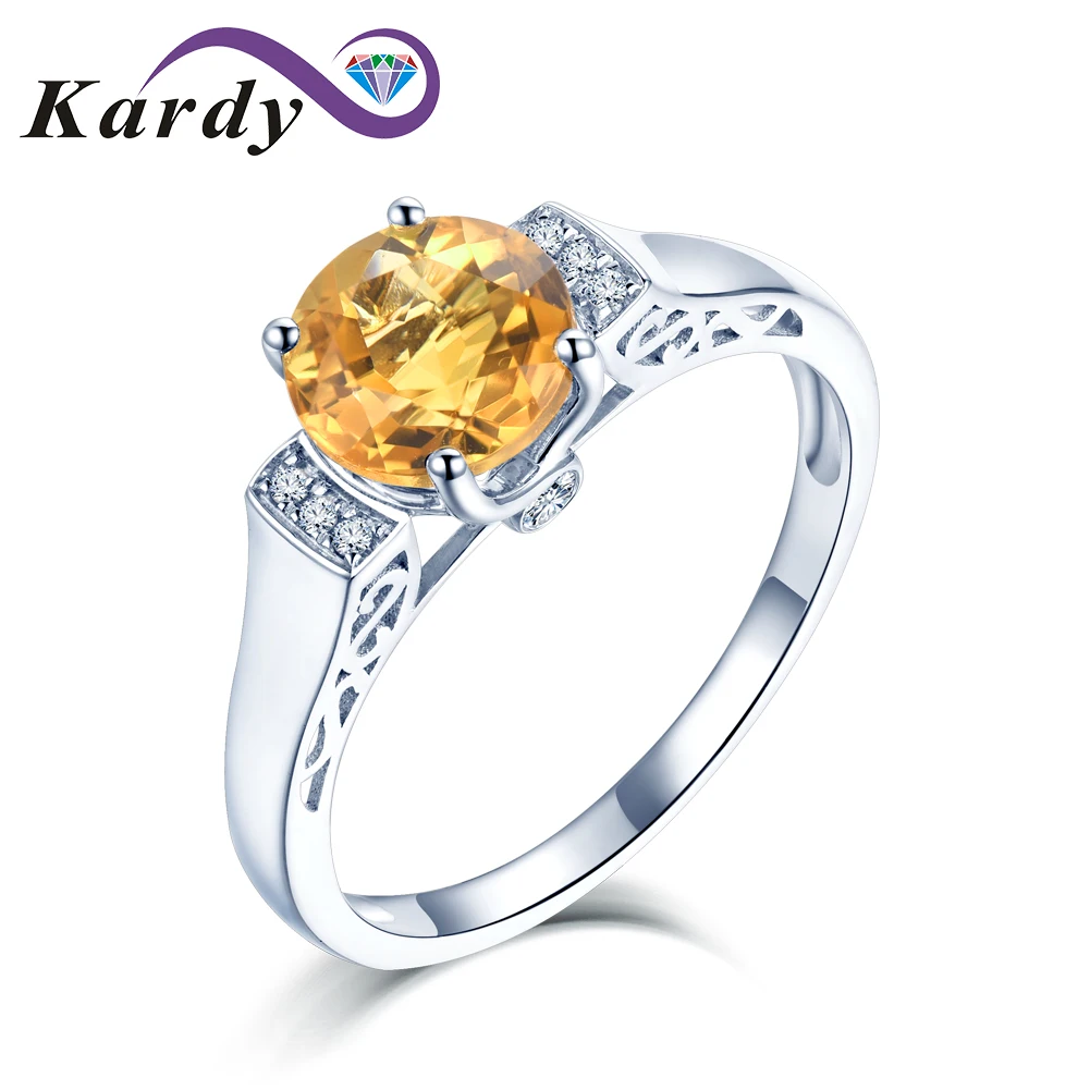 

Unique Vintage Genuine Natural Citrine for Women 14K White Gold Natural Diamond Engagement Wedding Fashion Ring