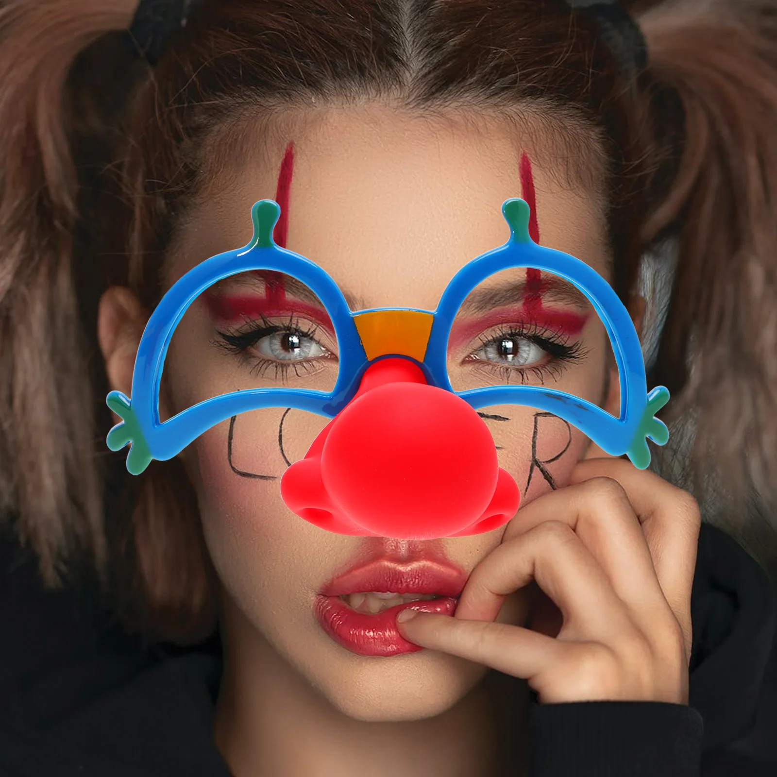 

2Pcs Clown Glasses Funny Party Eyewear Red Nose Blue Frame Costume Accessory Photo Props Party Favors Novelty Glasses Accessory
