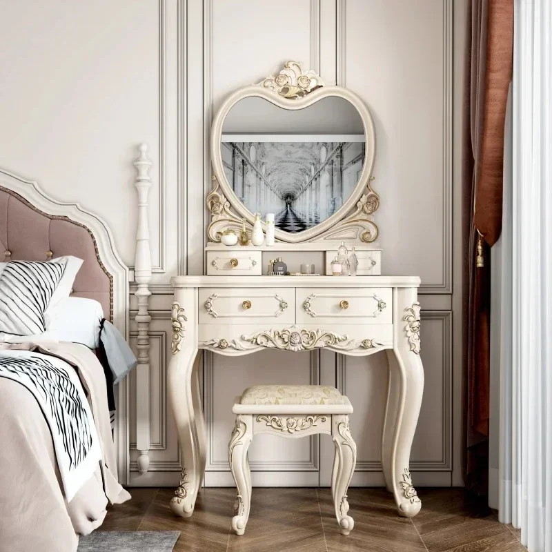 European style dressing table bedroom light luxury high-end solid wood small makeup mirror dressing table desk desk