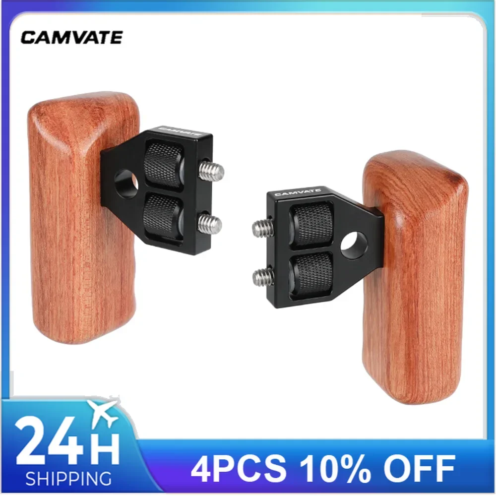 CAMVATE 2pcs Camera Wooden Handle Grip With Connector For DV Video Cage Compatible With RED Camera /Red Rig/Other SLR Camera Rig