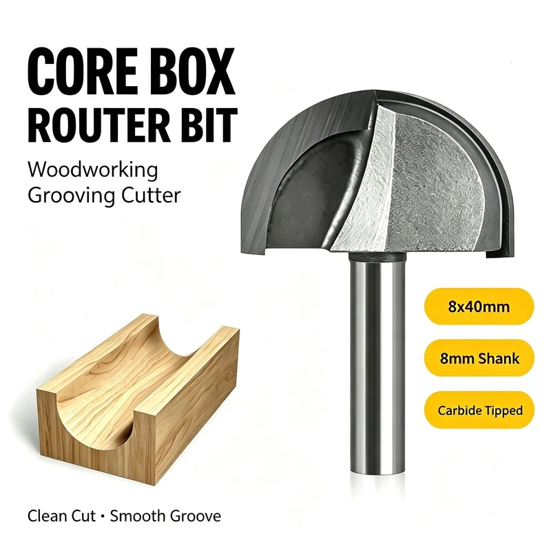 Carbide Core Box Router Bits, Woodworking Grooving Cutter, Semi-Circle Round Bottom Bit for Wood Trimmer, Electric Wood Router