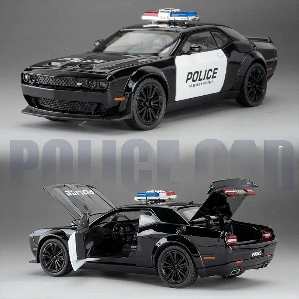 1:22 Hellcat تشالنجر SRT نموذج سيارة شرطة اللعب سبيكة دييكاست الأبواب فتح ضوء الصوت التراجع المركبات ديكور المنزل الحلي