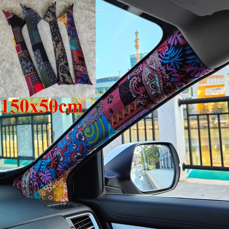 

150x50cm Car Interior Stickers High-grade Brocade Satin Embroidery Stickers Self-adhesive Fabric Stickers Universal AB Pillar