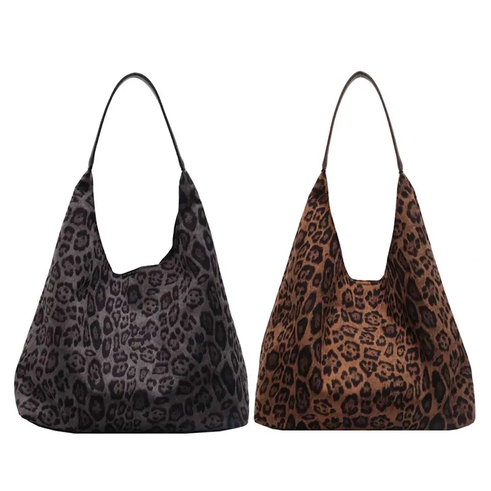 Women Suede Large Tote Bag Leopard Print Shoulder Bag Magnetic Closure Purse Work Travel Handbag Daily Shopping Leisure Bag