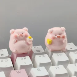 Handmade Creative Cute Pink Cartoon Pig Personalized Keycaps Single R4 Cross Axis Mechanical Keyboard Added Key Caps