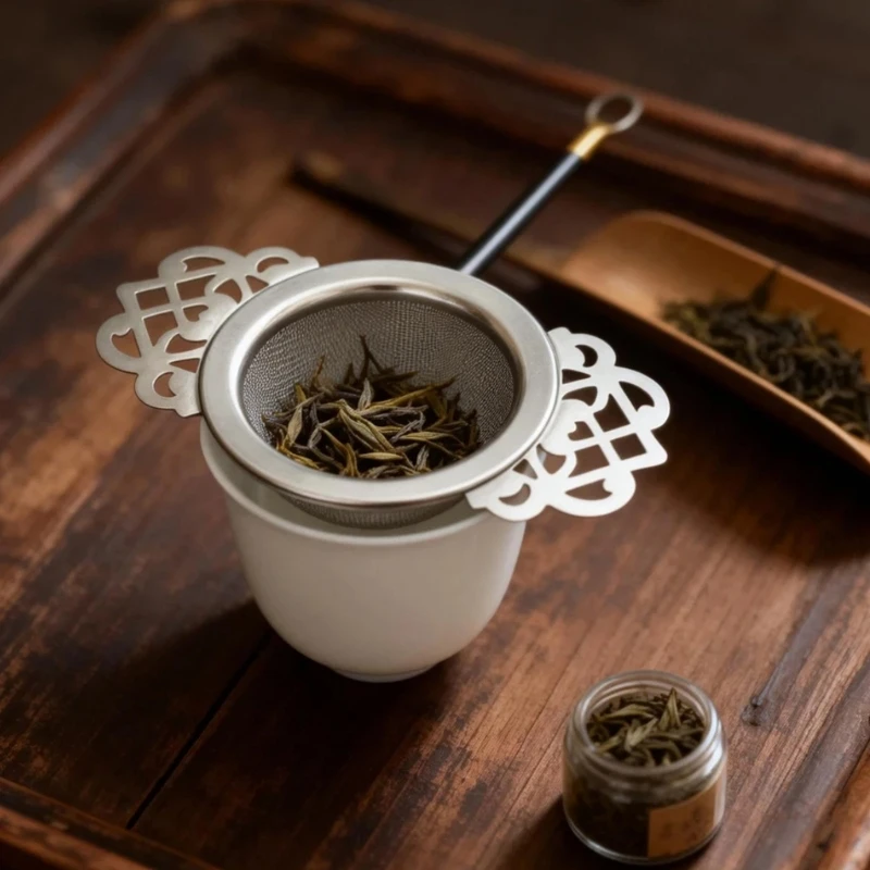 Tea Infuser Set 304 Metal Cup Basket with Rest Bowls, Fine Filter Design for Daily Tea Service and Desk Brewing KXRE