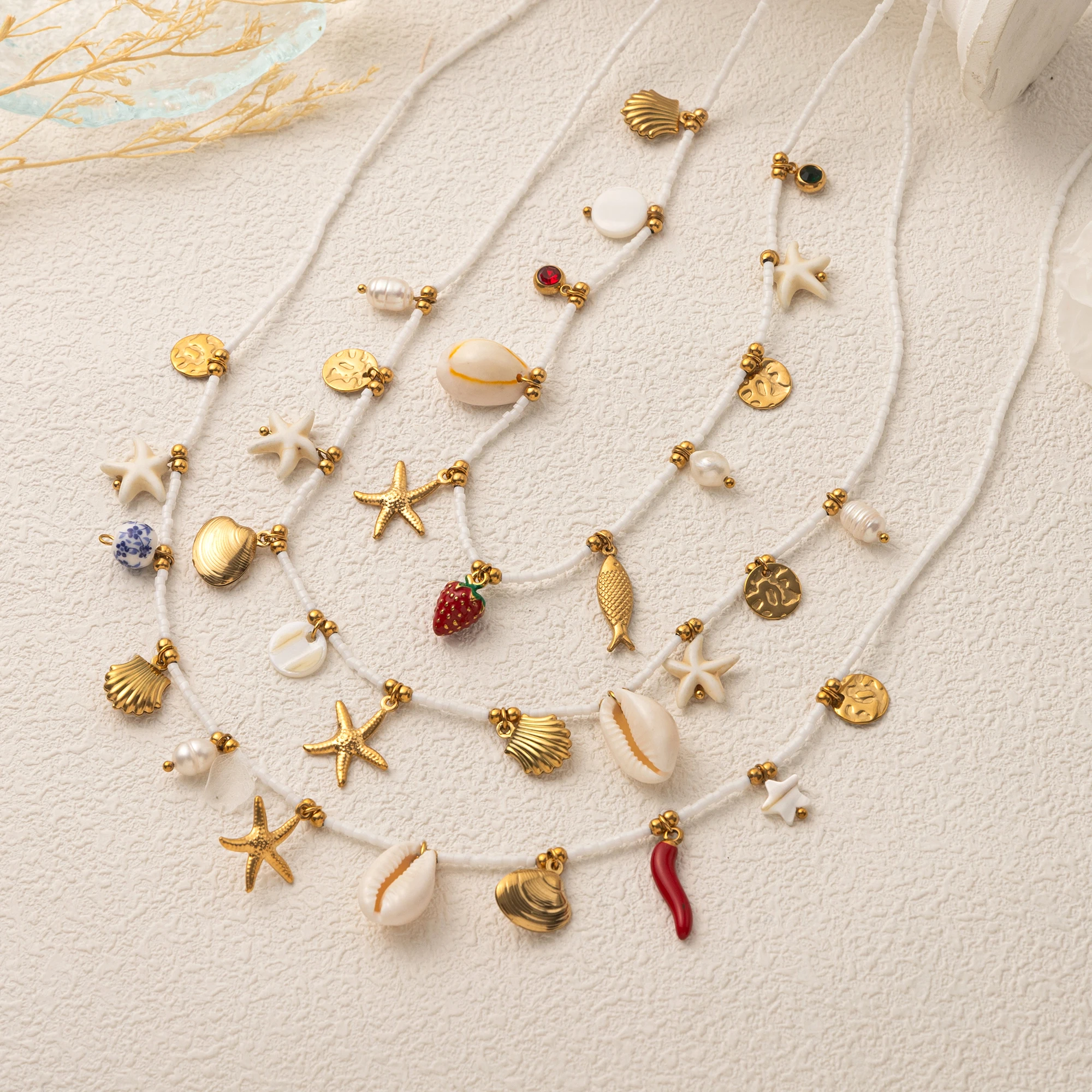 

Beach Shell Necklace Imitation Pearl Sea Star Conch Charm Women's Pendant Necklace