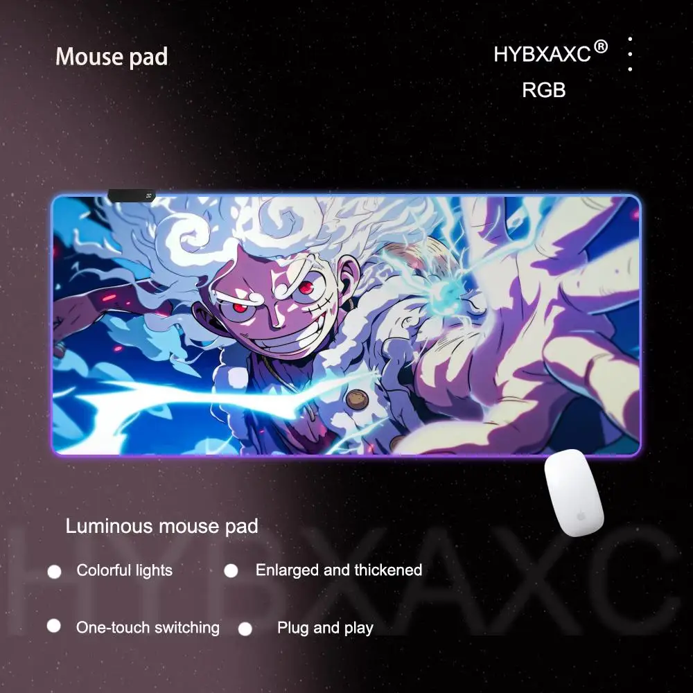 Anime-Mauspad, Ruffy Gear5, lebendig, bunt, einteilig, Gaming-RGB-Mauspad, XXL, Computerzubehör, LED-Licht, weich, große Schreibtischunterlage