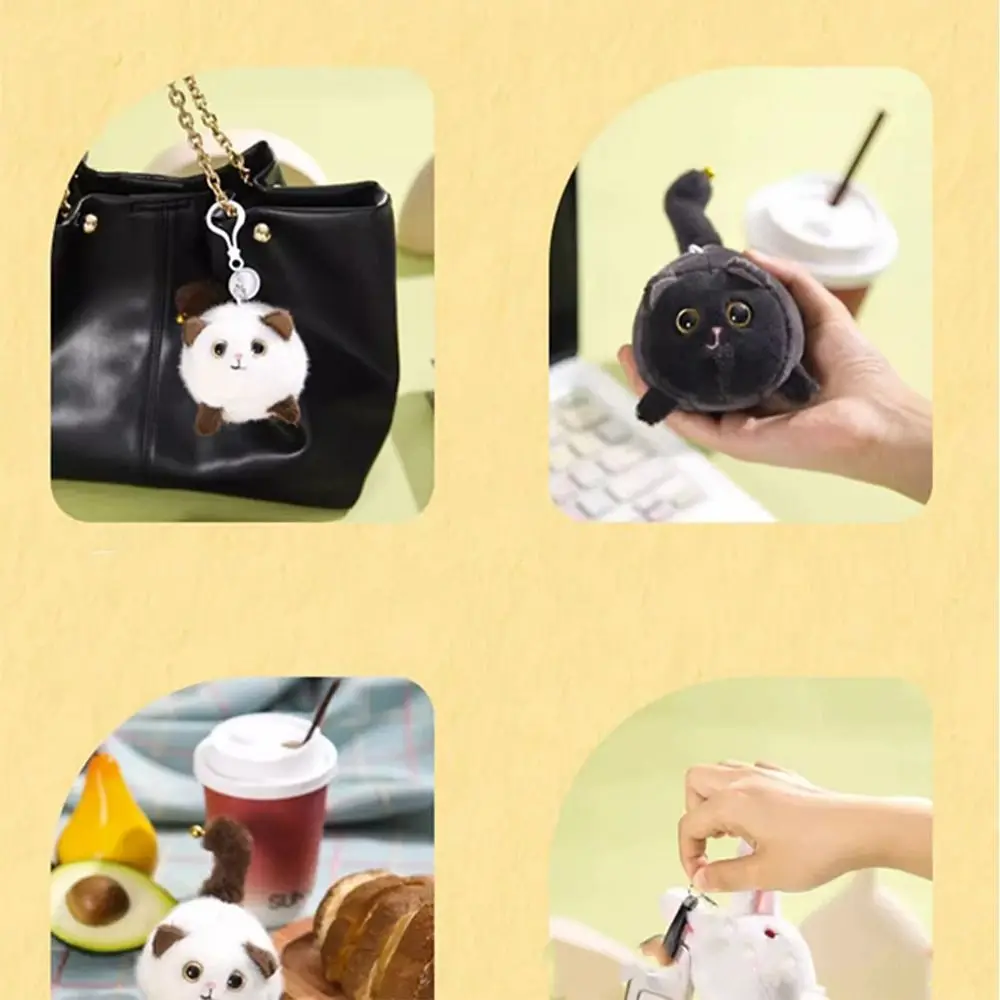 Plushies Wind-up ของเล่นตุ๊กตาแมวจําลองลูกแมวตุ๊กตาพวงกุญแจกระเป๋าเป้สะพายหลังจี้ Decompression ของเล่น Shakes หางตุ๊กตา