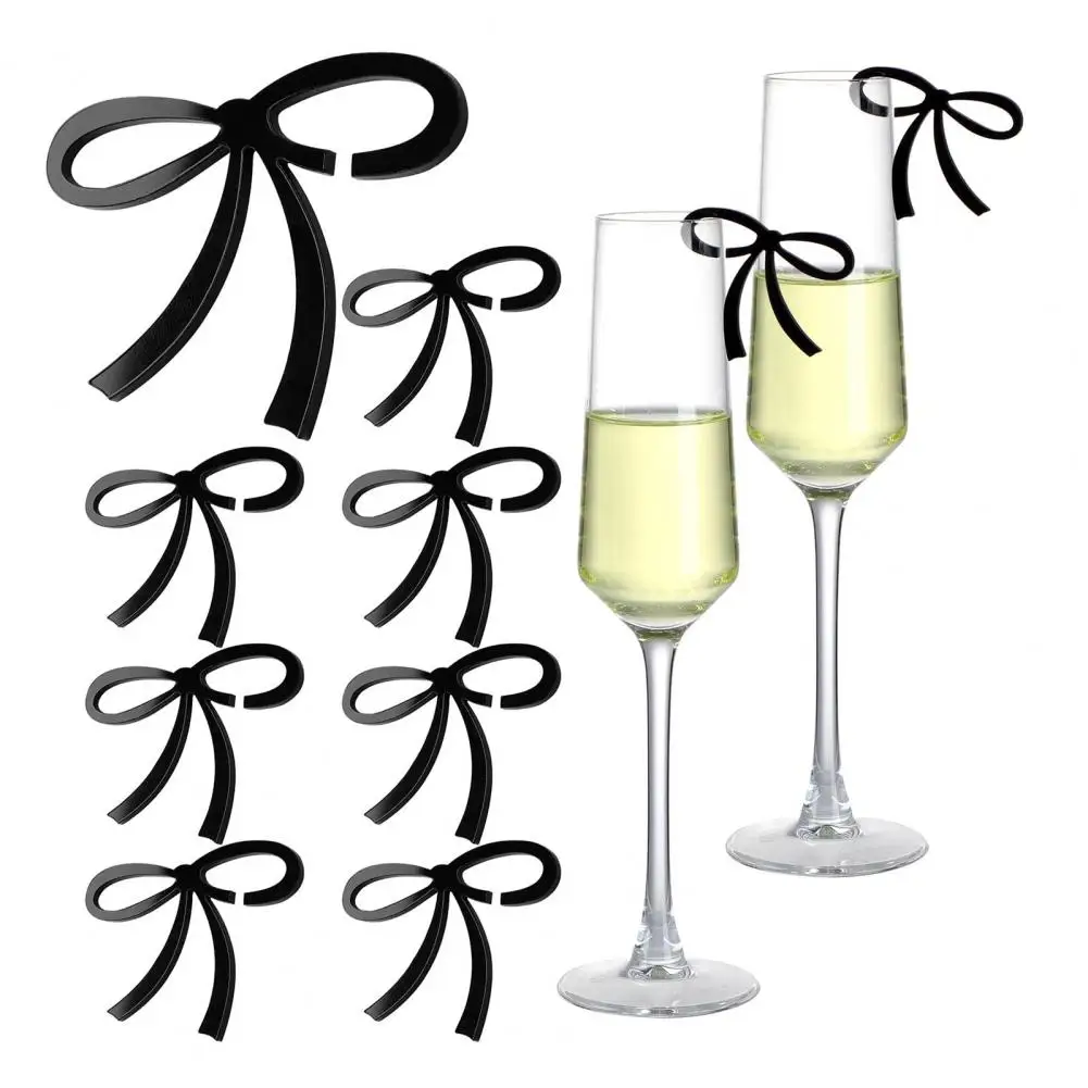 Acrylic Bow Decoration Bows Drink Tags 10pcs Acrylic Bow Wine Glass Charms Reusable Drink Markers for Parties Bachelorette