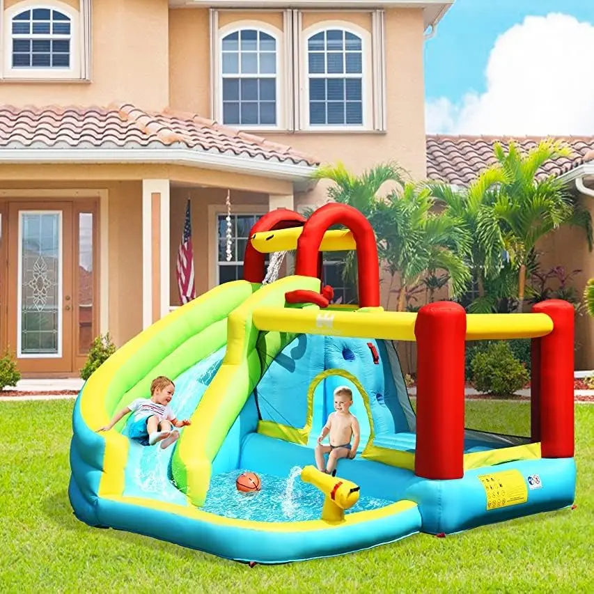 Nadmuchiwana zjeżdżalnia wodna, Bounce House zjeżdżalnia wodna dla dzieci na świeżym powietrzu ze zjeżdżalnią wodną, brodzikiem, ścianką wspinaczkową, zjeżdżalnie wodne Inf