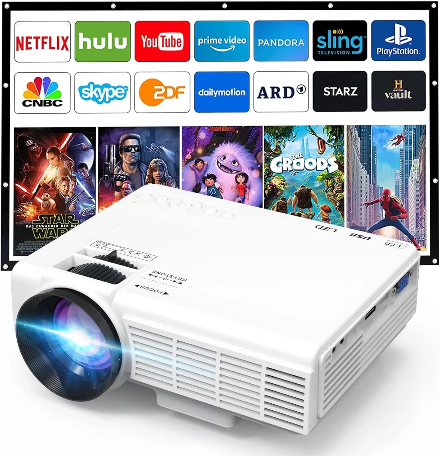 

Mini Projector 1080P Full HD Supported Portable Home Theater Projector Compatible with TV Stick Smartphone HDMI USB AV TF