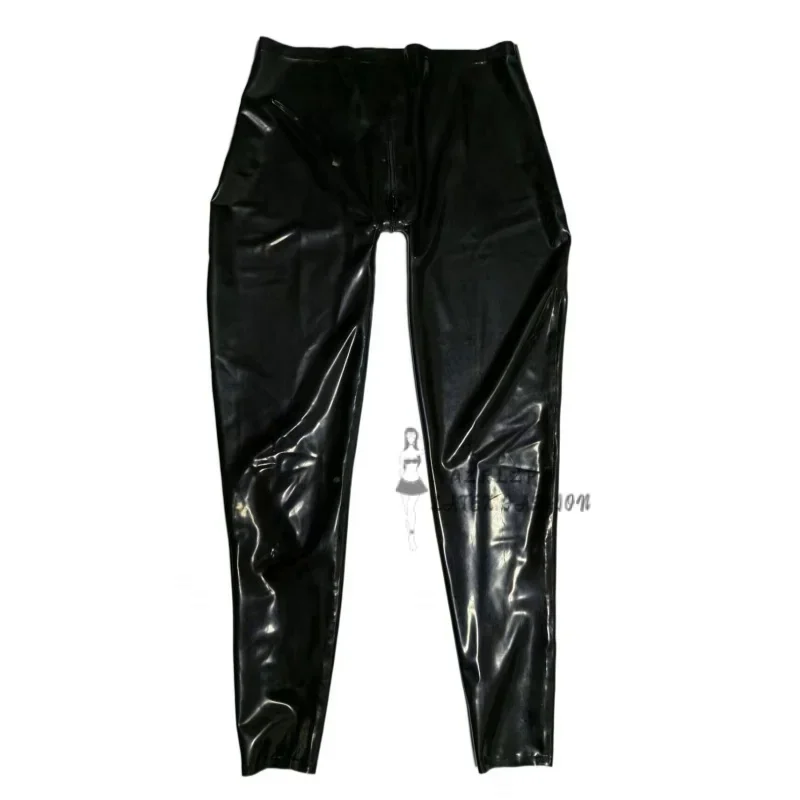 Men Rubber Trousers Latex Leggings Pants Crotch Zipper