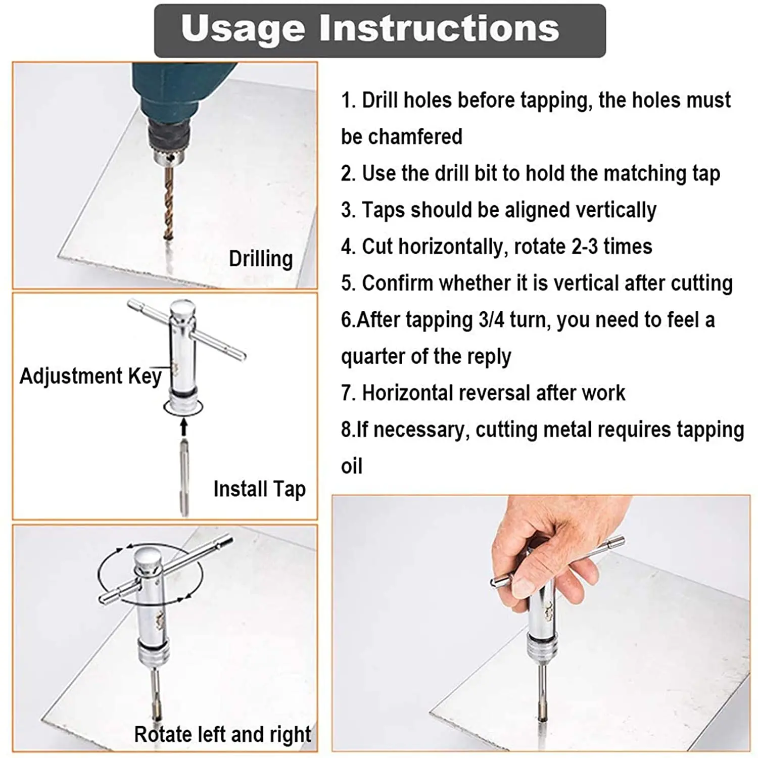 Adjustable T-Handle Ratchet Tap Holder Wrench, Machine Screw Thread Metric , Bothway Hand Screw Tap Set Manual Tapping Tool Kit