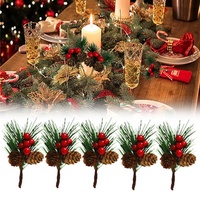 5pcs Artificial Pine Picks Christmas Simulation Pine Needle Small Berries Pinecones For Xmas Tree Decor