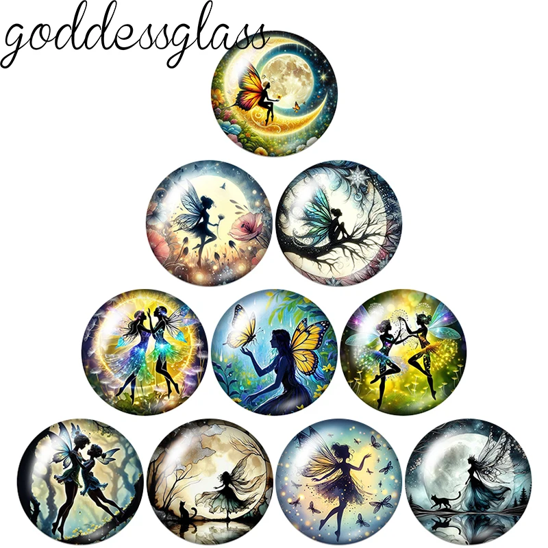 Butterfly Wings Fairy Girl in the forest mysterious 12mm/18mm/20mm/25mm Round photo glass cabochon flat back Making finding