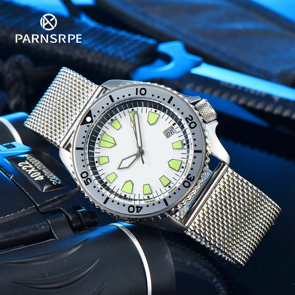 PARNSRPE 42mm Diver Automatic Men's NH35 Automatic Mechanical Men's Watch Green Dial Super Bright Luminous Sports Leisure Watch