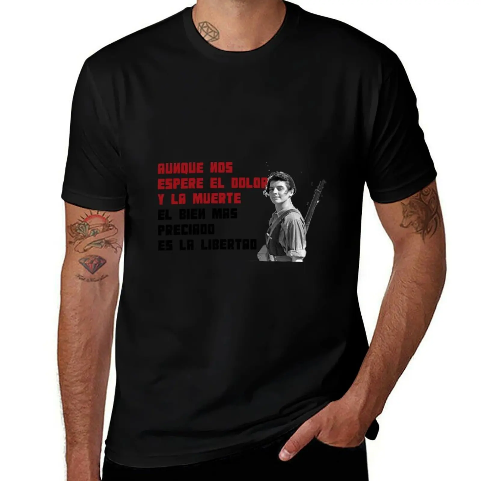 Camiseta Miliciana anarquista y himno de la CNT, camiseta con estampado vintage y cuello redondo