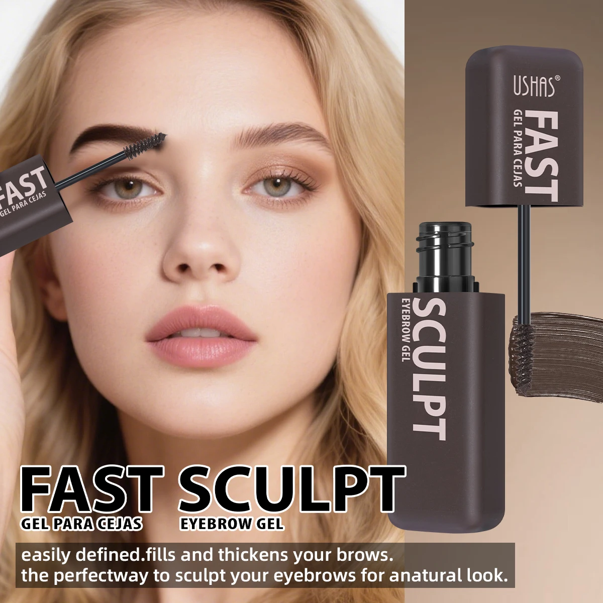 صبغة الحواجب من USHAS، تأتي مع فرشاة حواجب، مقاومة للماء والعرق، ليس من السهل أن تتلاشى، إعداد سريع، حواجب طبيعية #2