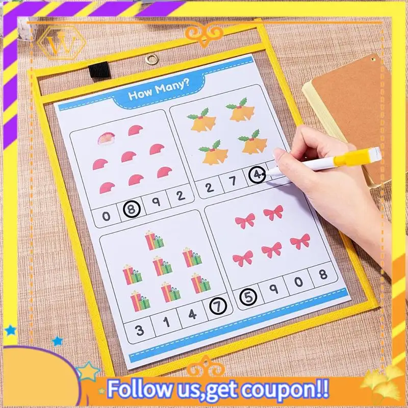 

Latest-50 Pack Dry Erase Pocket Reusable Sleeves, 5 Different Colors Protective Sleeves For Teachers School Classroom Supplies