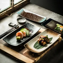 Retro Rectangular Sushi Plate Japanese Ceramic Plates Western Food Plate Home Dinner Set Plates and Dishes Kitchen Accessories