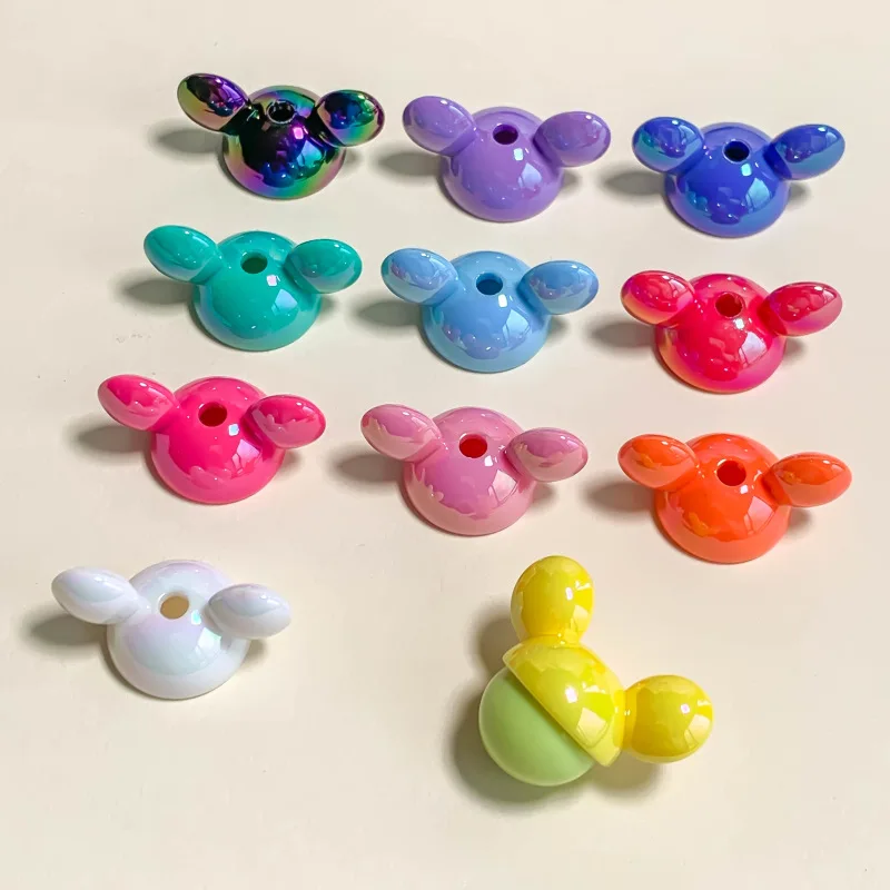 UV-coated colorful paint Mickey Hat cute ear beaded mobile phone chain beads Hat diy jewelry materials.