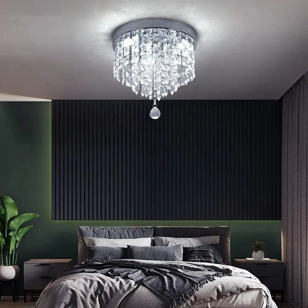 Lámpara de techo de cristal, luz LED de techo con base G9, lámpara de dormitorio, candelabro de cristal, luz de pasillo, lámpara de techo