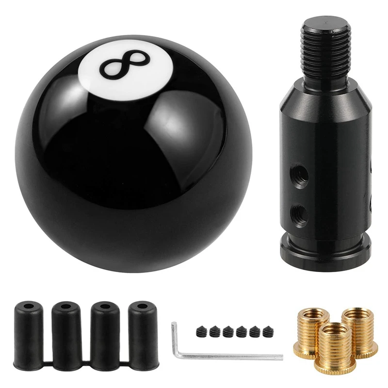 Newball Shift Knob, Billiard Black Round Shifter Knob, Manual Gear Shift Knob With Adapter For Non-Threaded Shift Knob