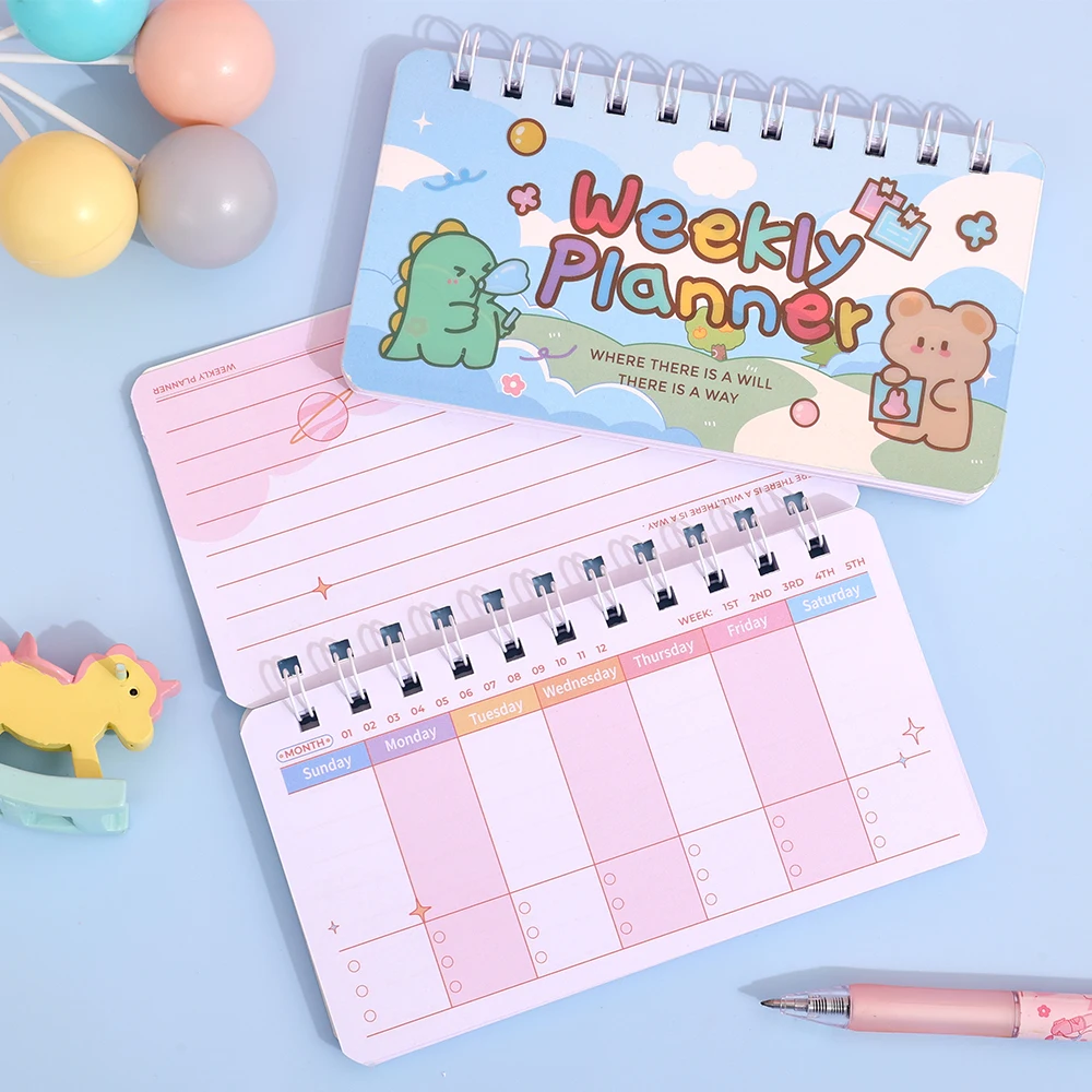 50 Sheets Cute Cartoon Weekly Planner PVC Waterproof Hardcover Daily Schedule Student Class Notebook Portable Notepad Organizer