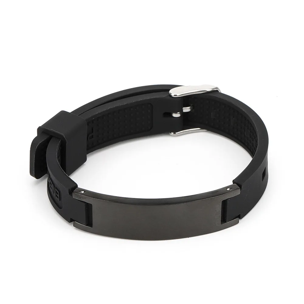 الأيونات السالبة سيليكون مكافحة ساكنة سوار الفولاذ المقاوم للصدأ شريط فارغ يمكن نقش شعار سيليكون حزام الساعات أساور