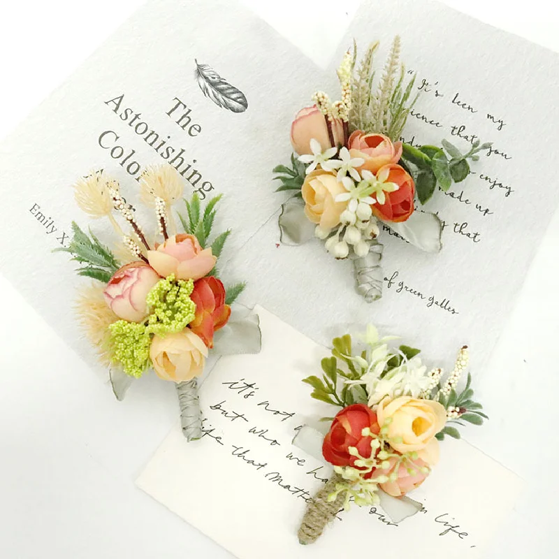 Boutonniere e Wrist Corsag, Suprimentos Do Casamento, Flower Art Simulação, Celebração De Negócios, Abrindo Convidados 197