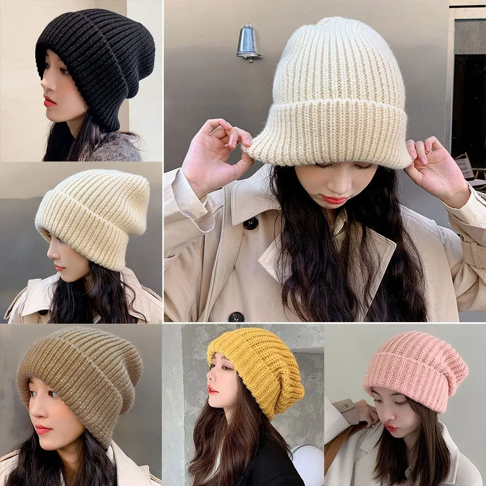 Winter Warm Beanie Hats  Men Women Solid Color Hip Hop Unisex Female Beanies for Casual Stacking Knitted Bonnet Caps Slouchy Cap