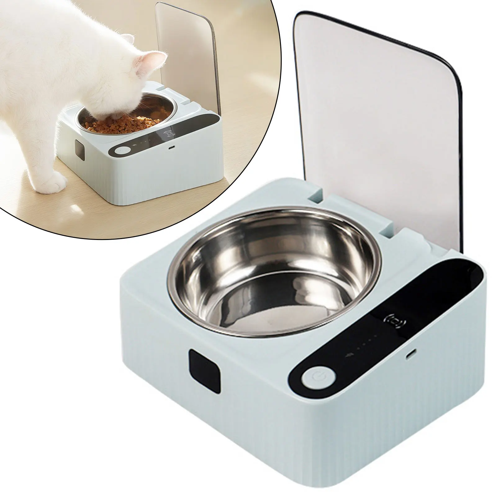 Pet Smart Cats Bowl Infrared Motion Sensor Auto-Open Stainless Steel Cat Feeder Dispenser Container Anti-Moisture Pet Supplies