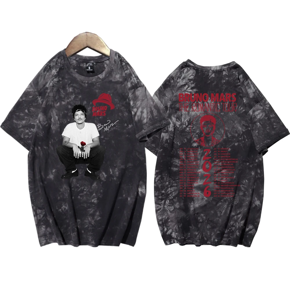 2026 The Romantic Tour Bruno Mars T-shirt Man Woman Harajuku Tie Dye O-neck Casual Shirt Tops