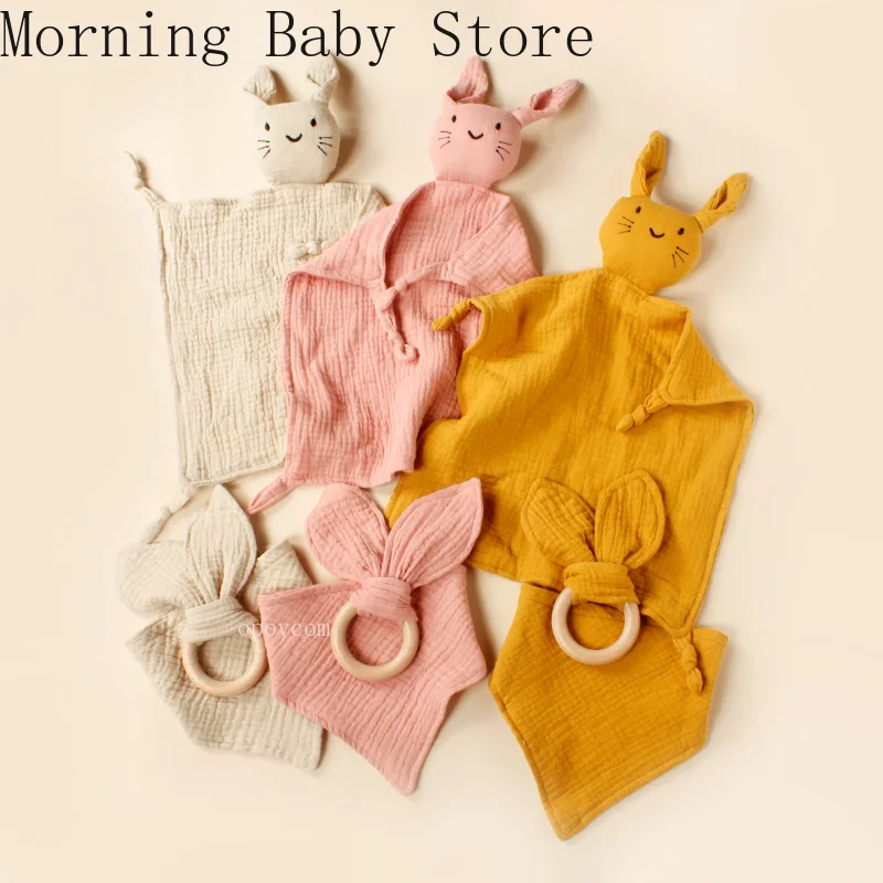 Double-layer Newborn Baby Cotton Cat Comforter Towel Set Baby Sleeping Doll Saliva Towels Beech Rabbit Bite Ring Baby Teether